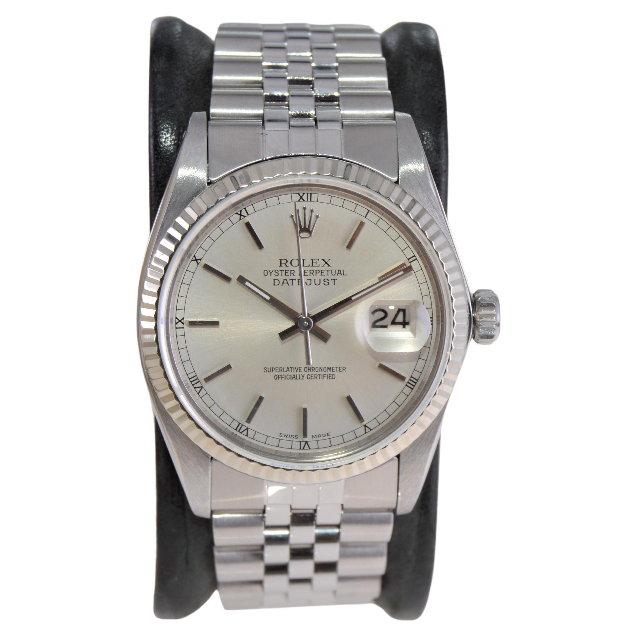 Rolex Oyster Perpetual Datejust With Rare Factory Original Silver Dial 1980's For Sale