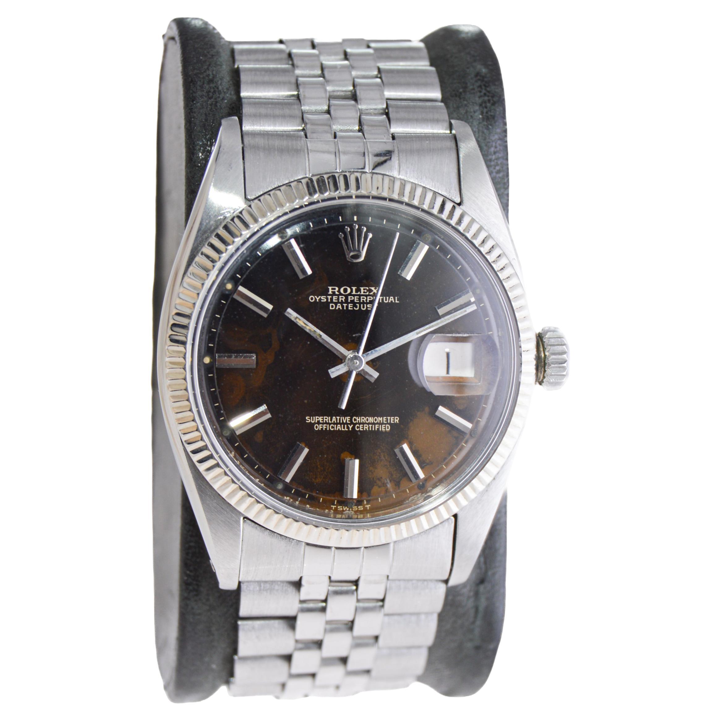 Rolex Oyster Perpetual Datejust With Rare Original Patinated Black Dial 1958 For Sale