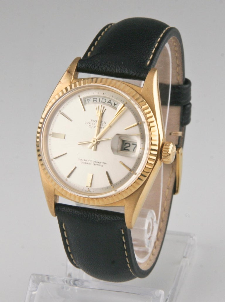 gold rolex day date leather strap