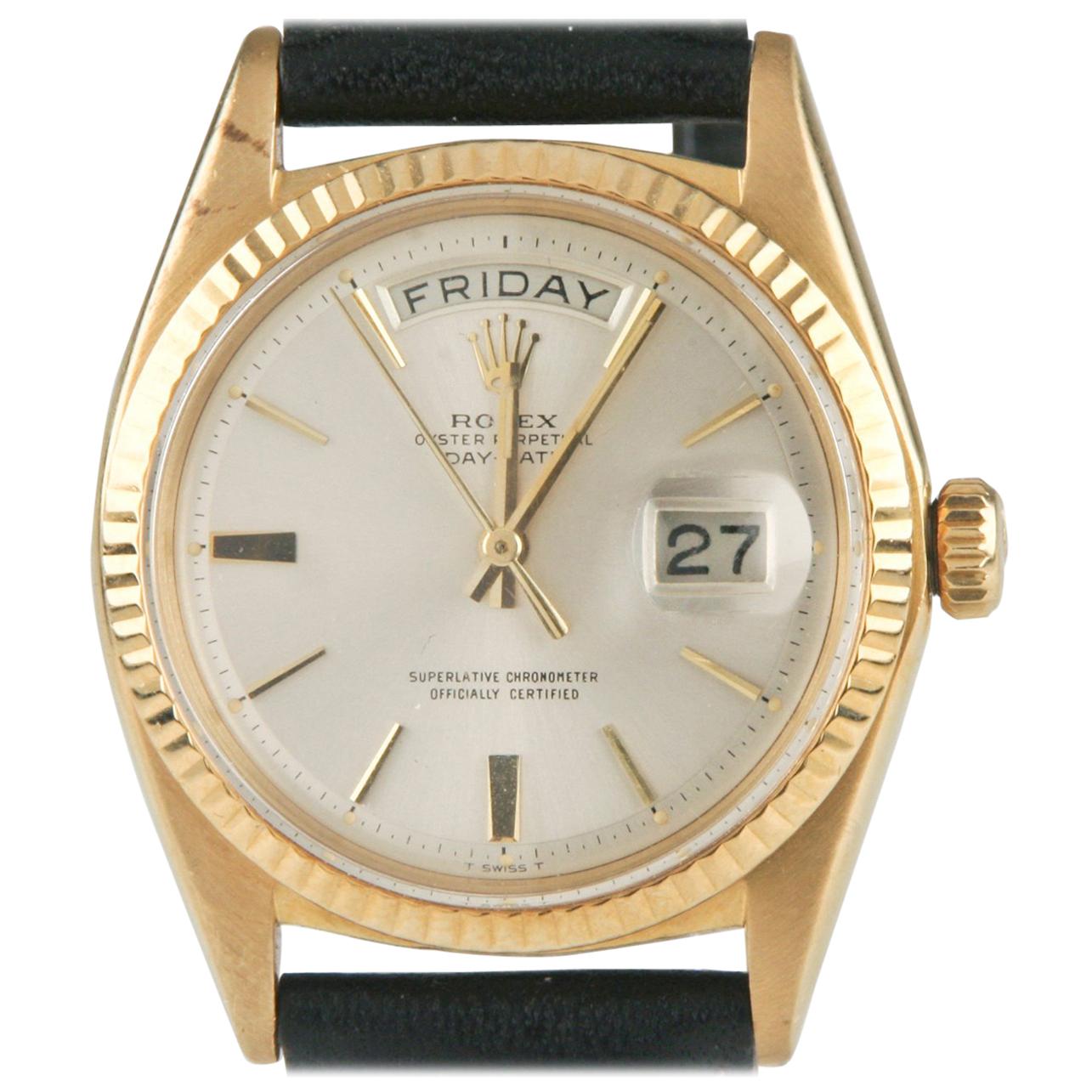 Rolex Oyster Perpetual Day-Date 1960s President 18k Gold with Leather Band #1803