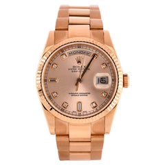Rolex Oyster Perpetual Day-Date Automatic Watch Rose Gold with Diamond Ma