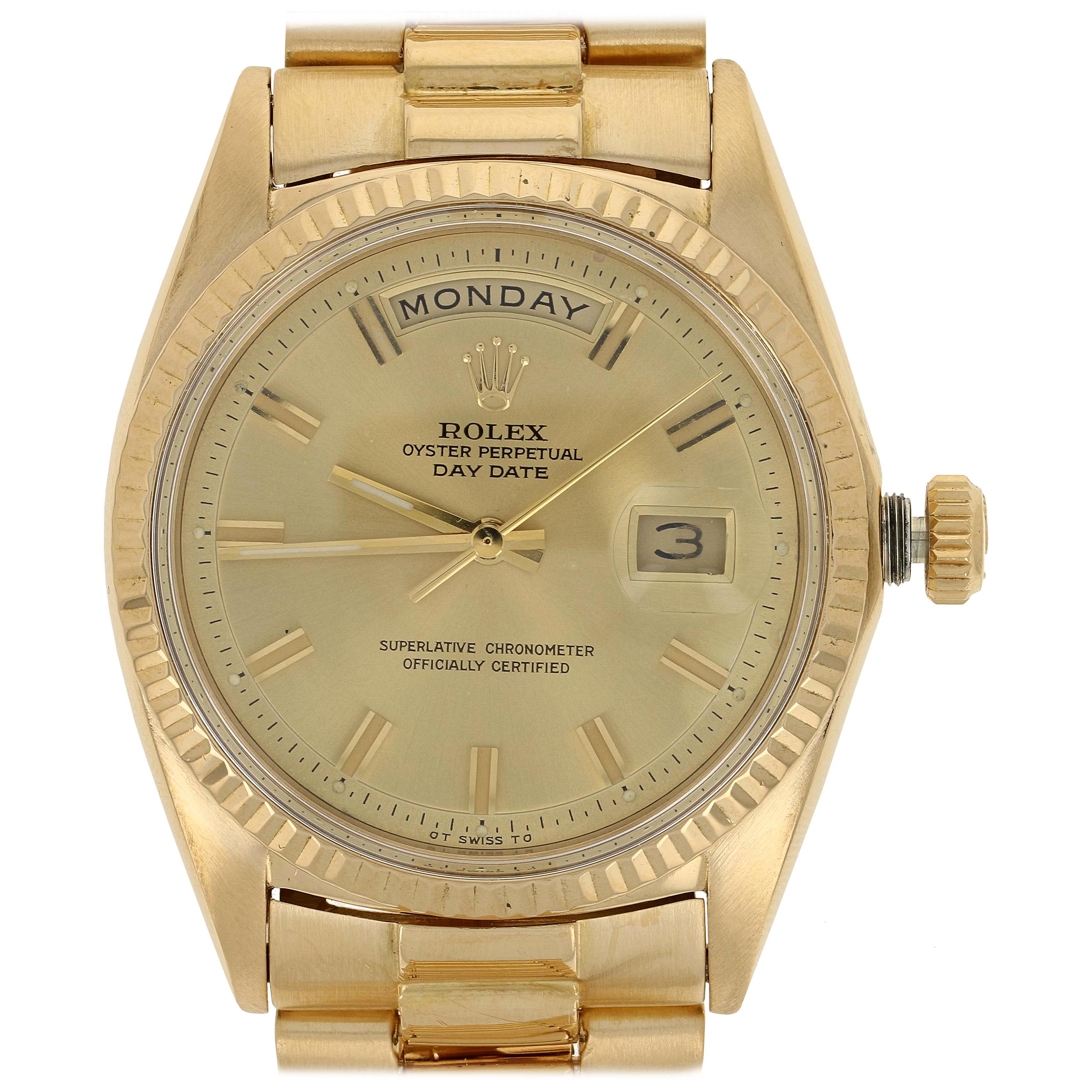 Rolex Oyster Perpetual Day Date Men's Watch 18 Karat Gold 2 Year Warranty 1803