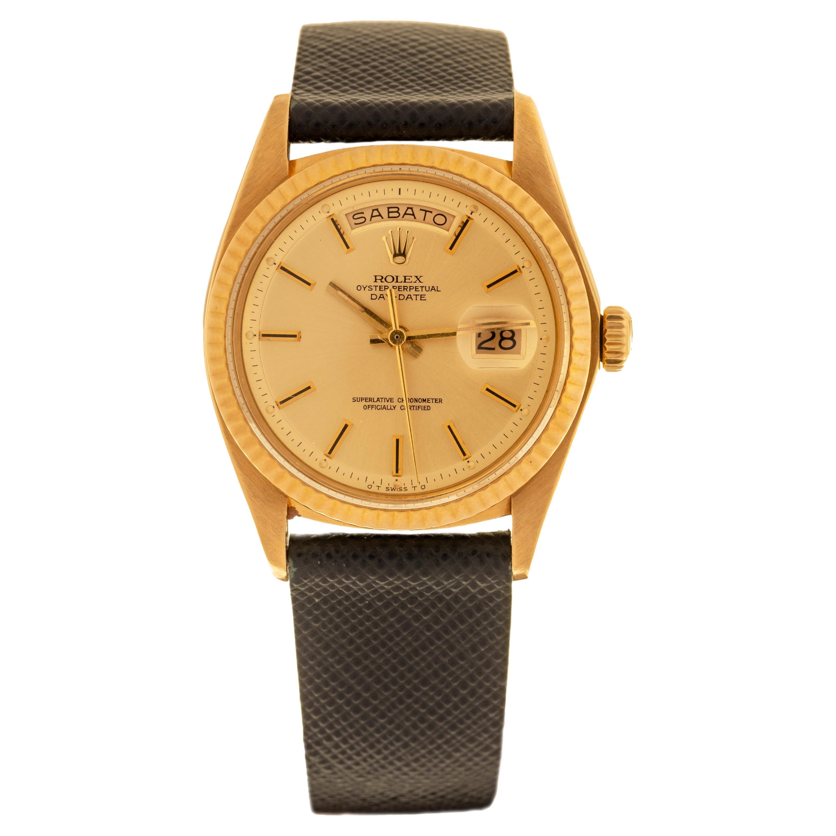 Rolex Oyster Perpetual Day Date Yellow Gold Champagne Dial For Sale
