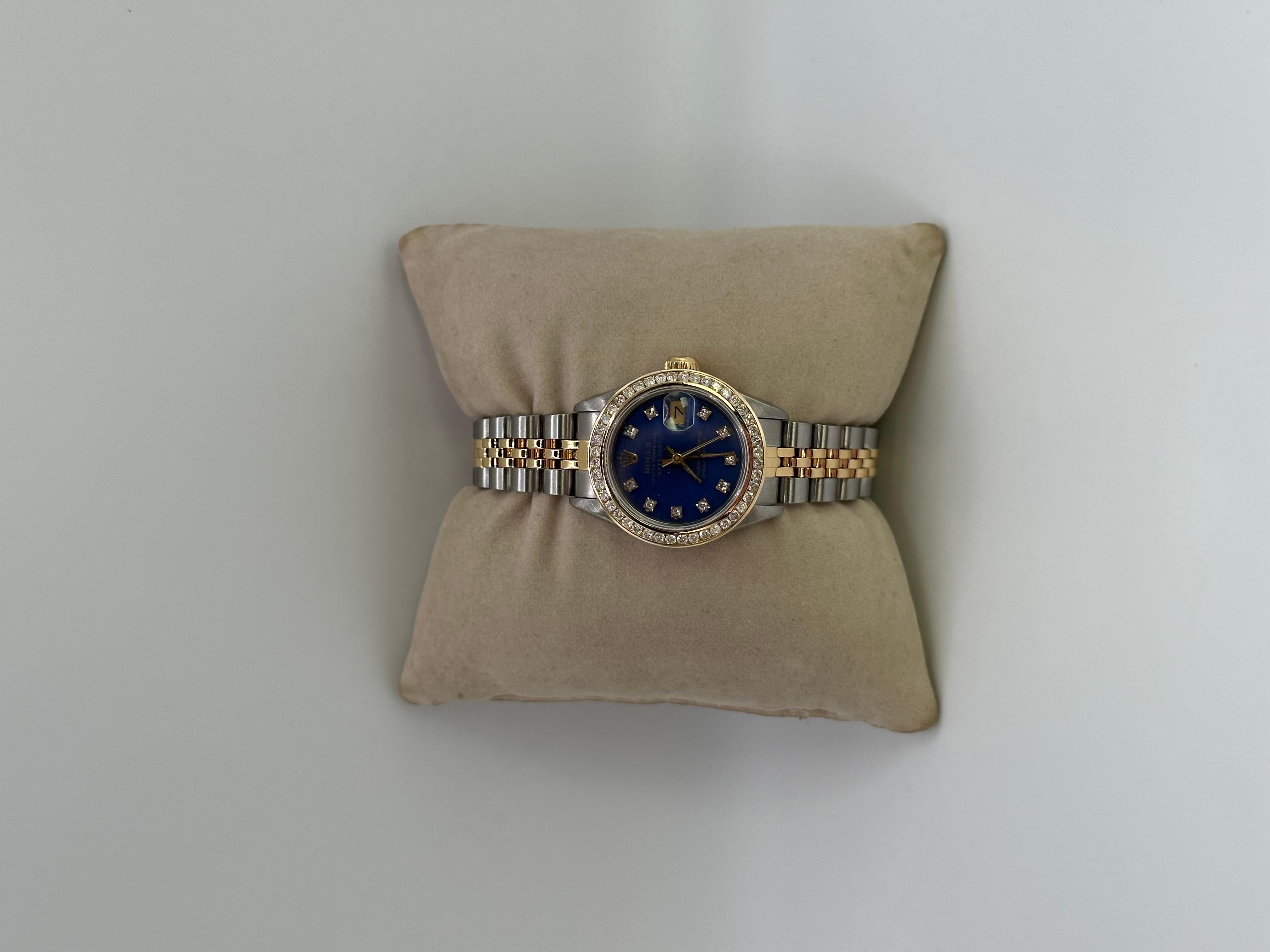 Taille ronde Rolex Oyster Perpetual Diamond Dial en acier inoxydable 18 carats en vente