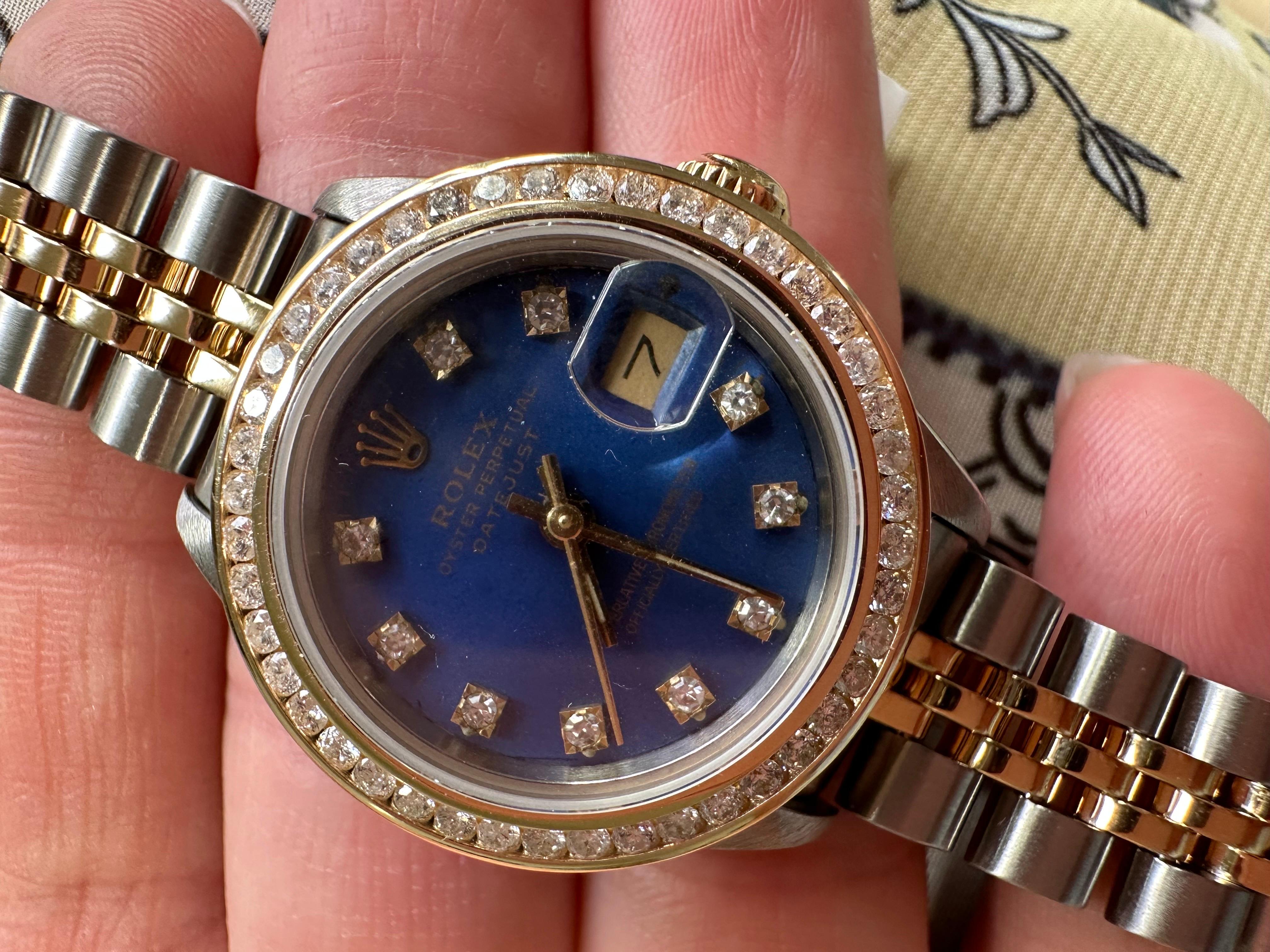 Rolex Oyster Perpetual Diamond Dial en acier inoxydable 18 carats en vente 1