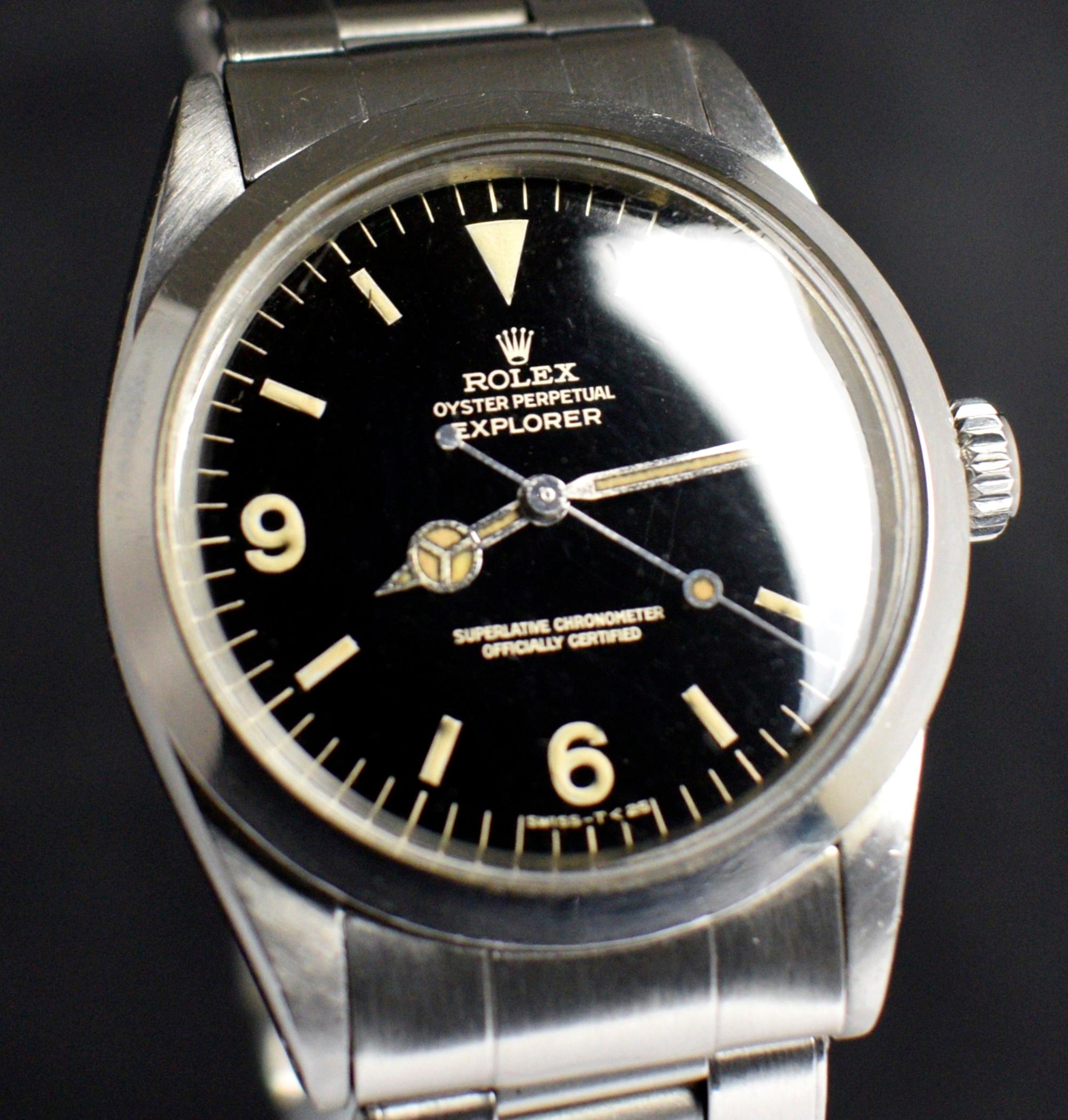 Rolex Oyster Perpetual Explorer Gilt Glossy Dial 1016 Steel Automatic Watch 1966 In Good Condition In Central & Western District, HK