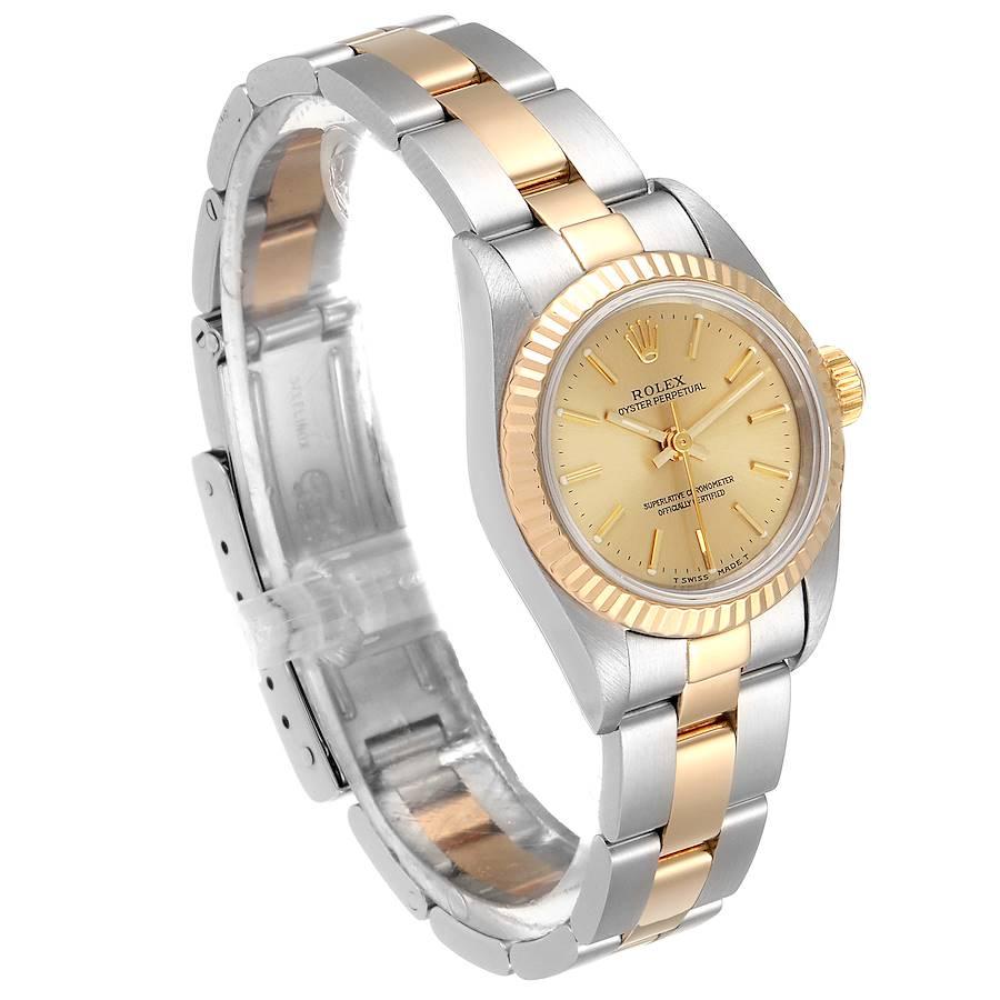 Rolex Oyster Perpetual Fluted Bezel Steel Yellow Gold Ladies Watch 67193 Box In Excellent Condition In Atlanta, GA