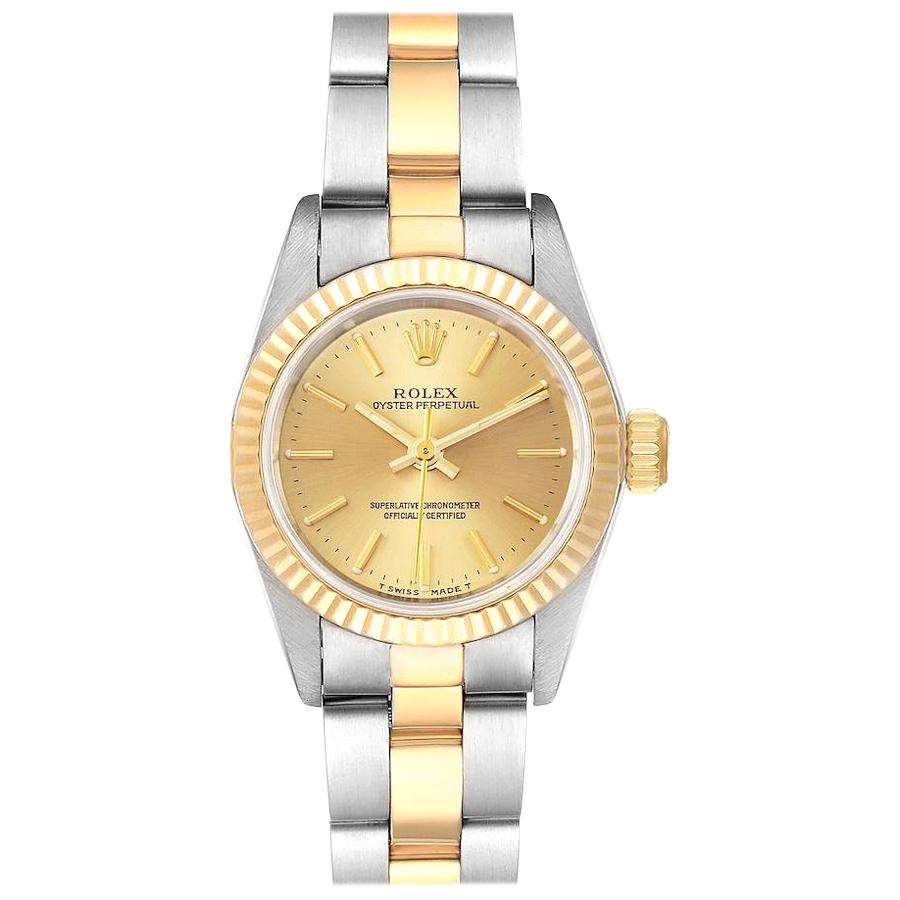 Rolex Oyster Perpetual Fluted Bezel Steel Yellow Gold Ladies Watch 67193 Box