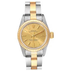 Rolex Oyster Perpetual Fluted Bezel Steel Yellow Gold Ladies Watch 67193 Box Pap