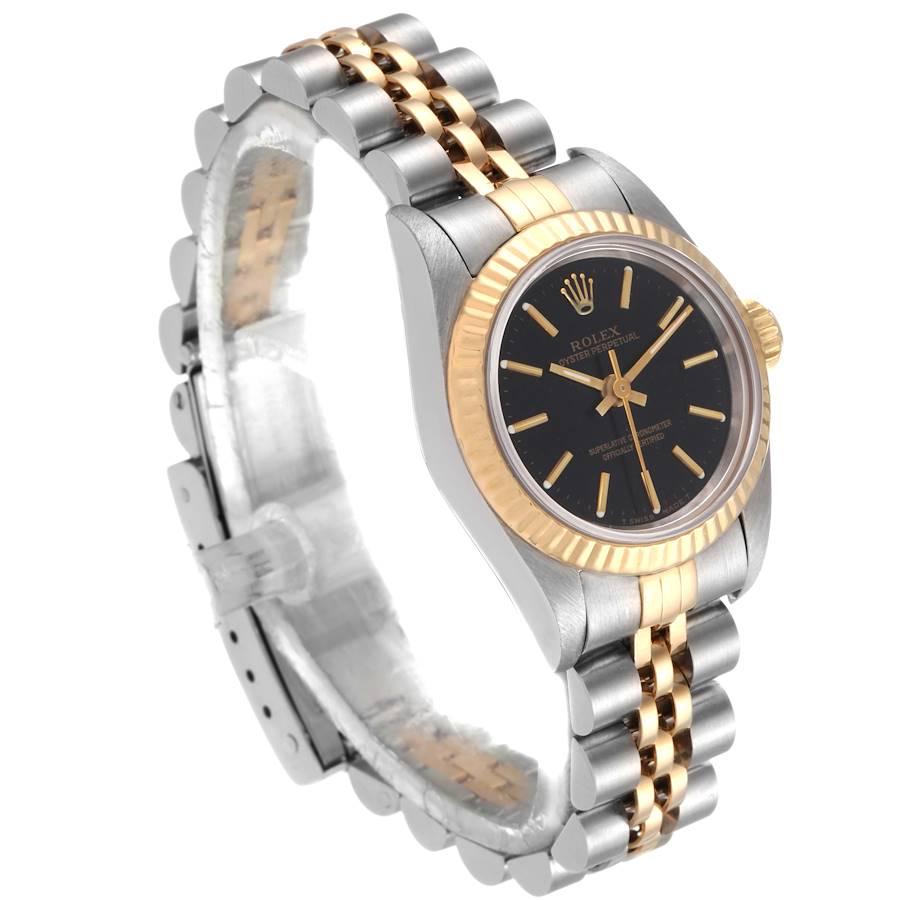 Rolex Oyster Perpetual Fluted Bezel Steel Yellow Gold Ladies Watch 67193 In Good Condition In Atlanta, GA
