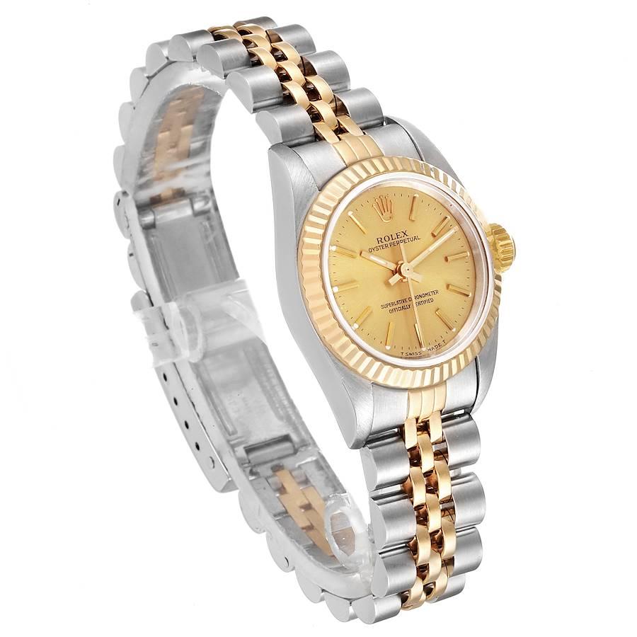 Rolex Oyster Perpetual Fluted Bezel Steel Yellow Gold Ladies Watch 67193 In Excellent Condition In Atlanta, GA