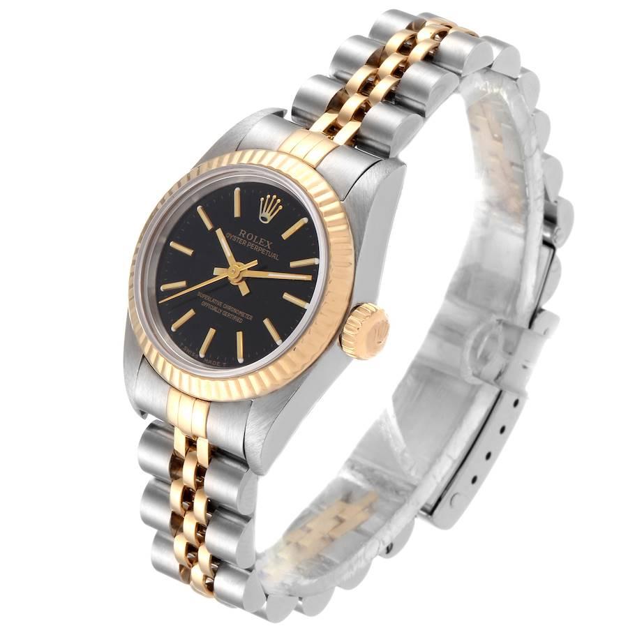 Women's Rolex Oyster Perpetual Fluted Bezel Steel Yellow Gold Ladies Watch 67193