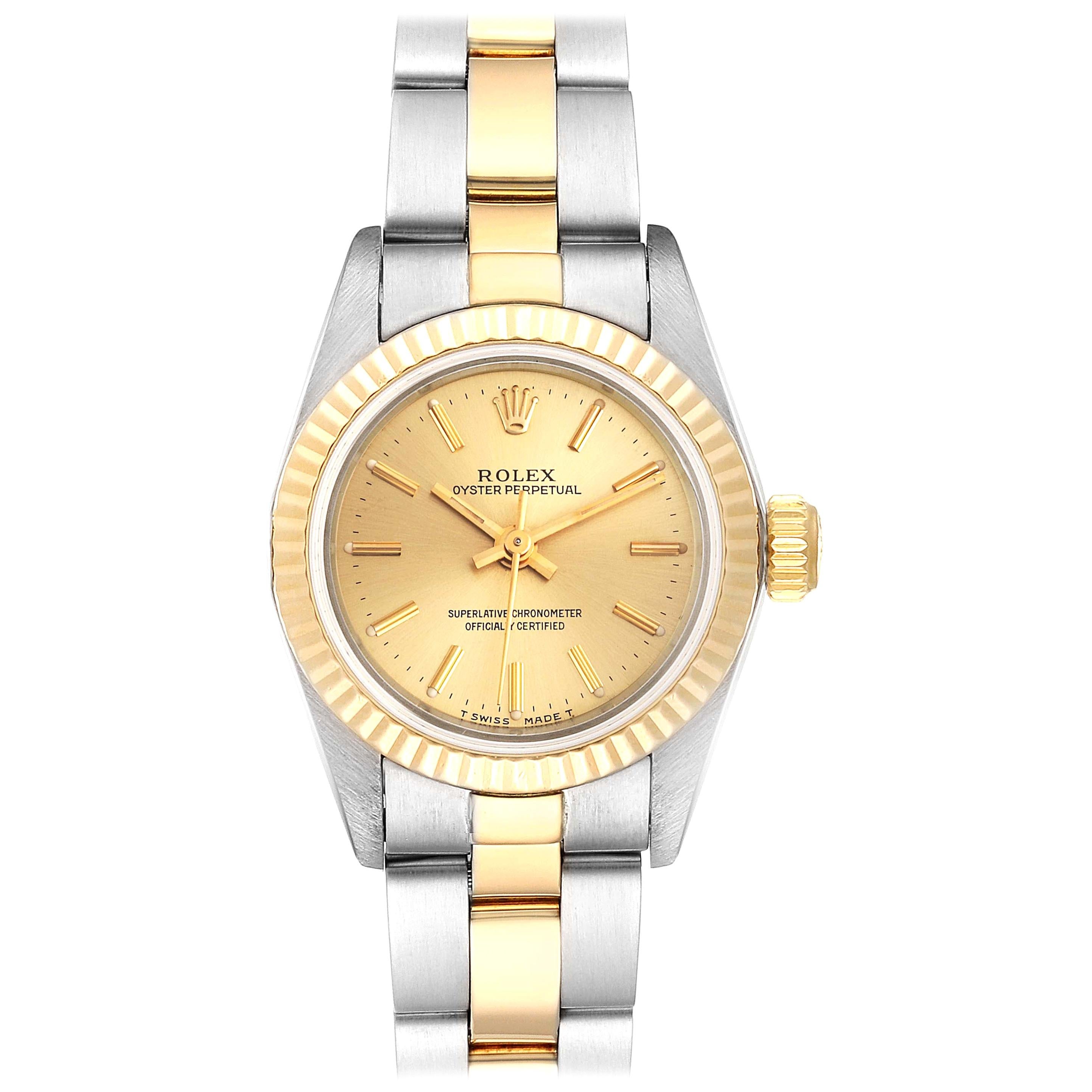 Rolex Oyster Perpetual Fluted Bezel Steel Yellow Gold Ladies Watch 67193 For Sale at 1stDibs