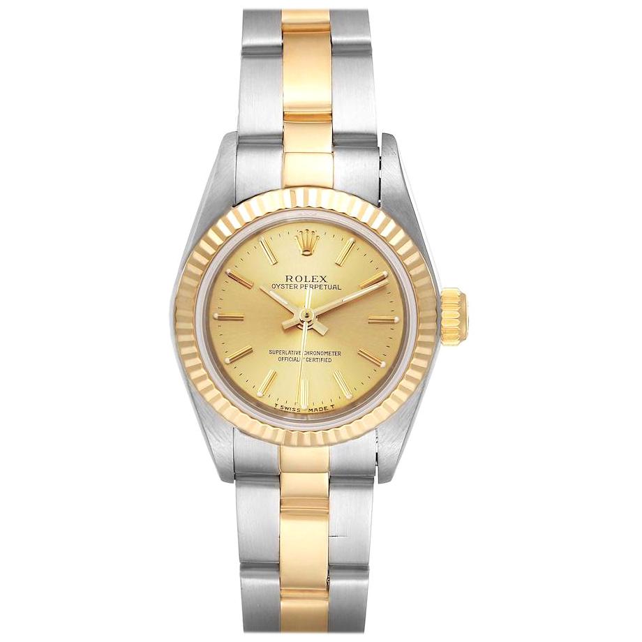 Rolex Oyster Perpetual Fluted Bezel Steel Yellow Gold Ladies Watch 67193 For Sale
