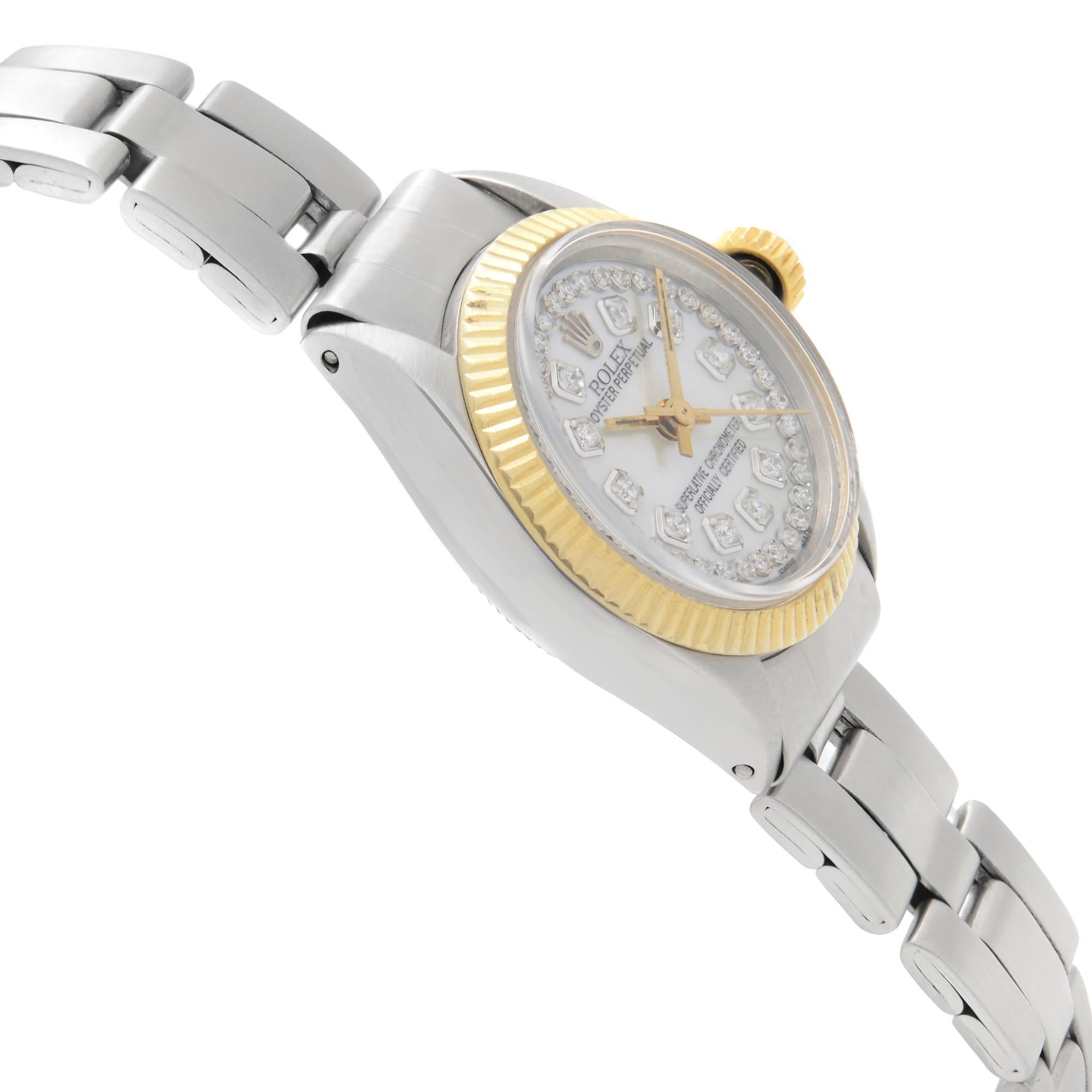 Women's Rolex Oyster Perpetual Gold Stainless Steel Diamond MOP Dial Ladies Watch 6719