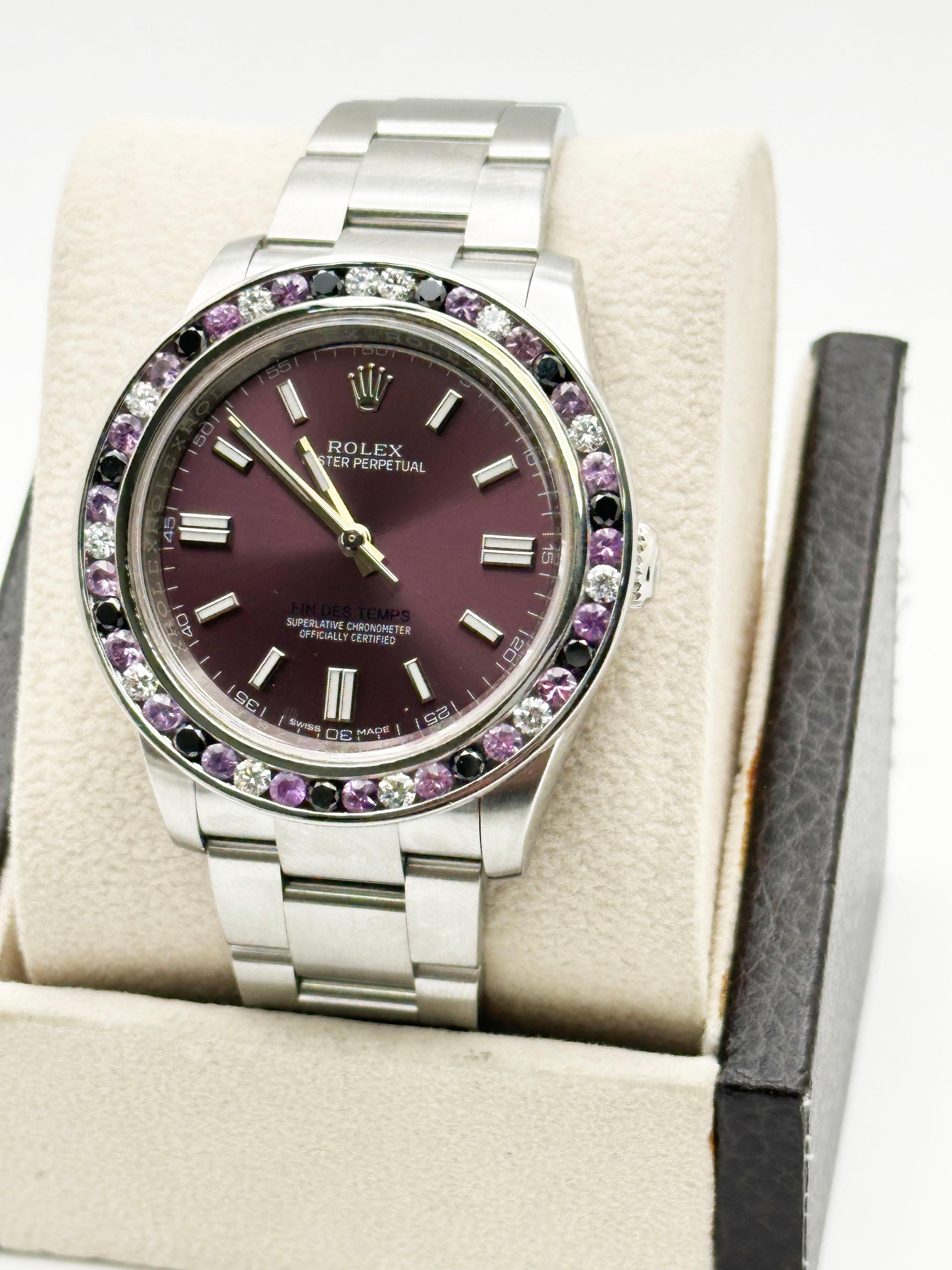 Rolex Oyster Perpetual Grape 116000 FIN DES TEMPS con incisione in acciaio inossidabile 36mm In condizioni ottime in vendita a San Diego, CA