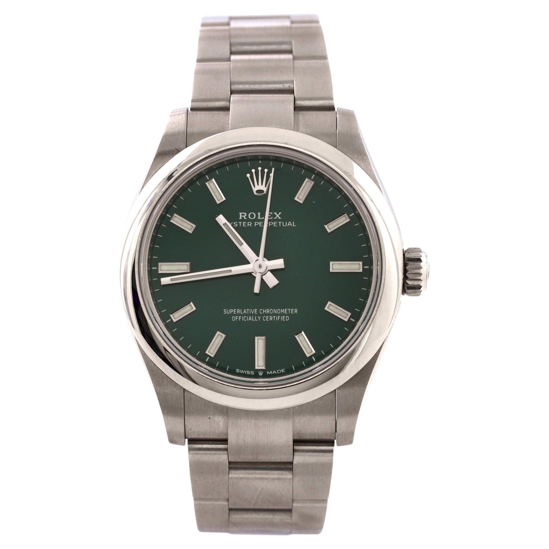 Rolex Oyster Perpetual Green Automatic Watch Stainless Steel