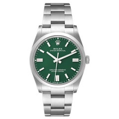 Rolex Oyster Perpetual Green Dial Steel Mens Watch 126000 Unworn