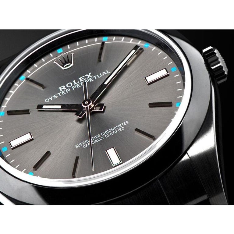 Rolex Oyster Perpetual Grey Dial Black PVD/DLC Coated Stainless Steel