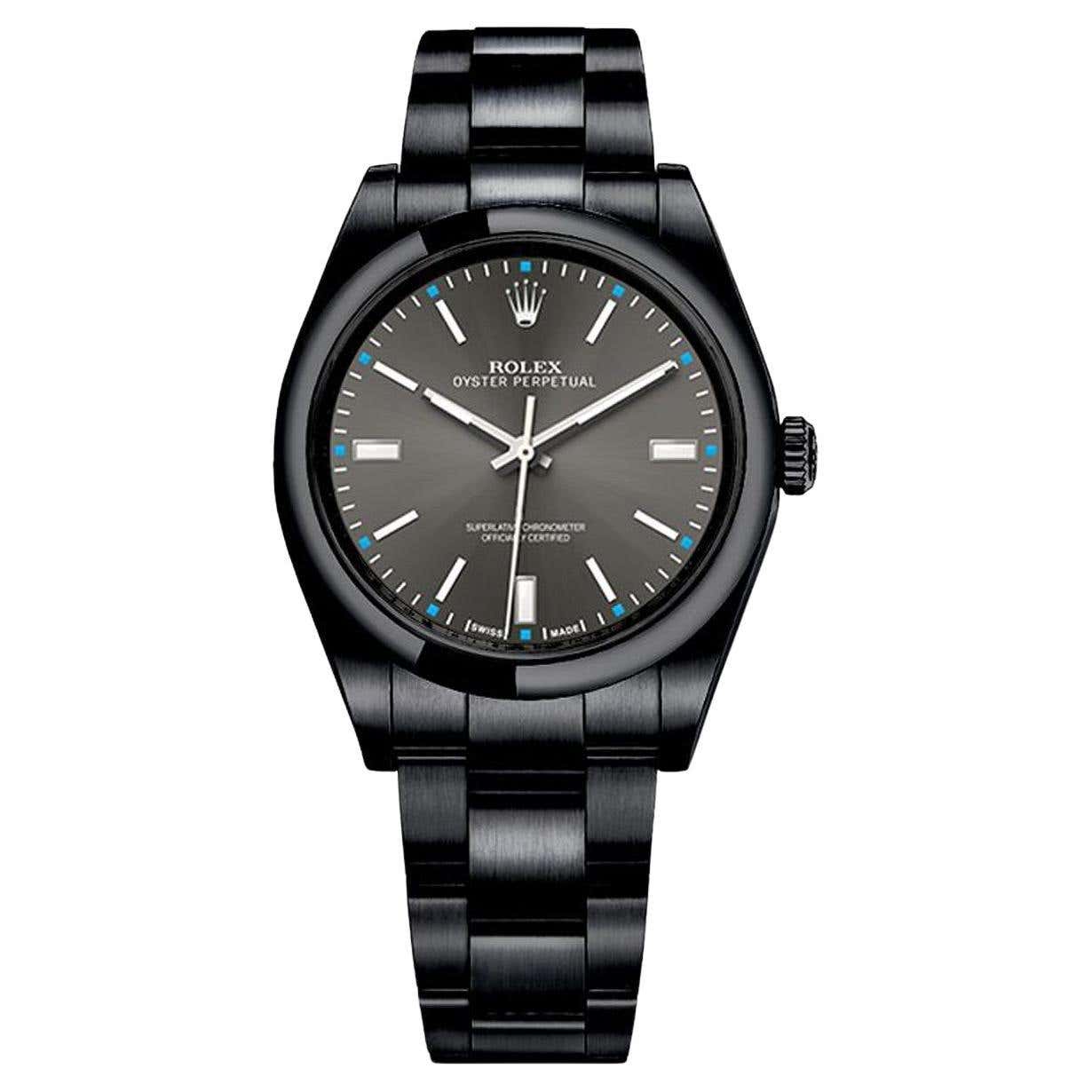 Rolex Oyster Perpetual Grey Dial Black PVD/DLC Coated Stainless Steel ...