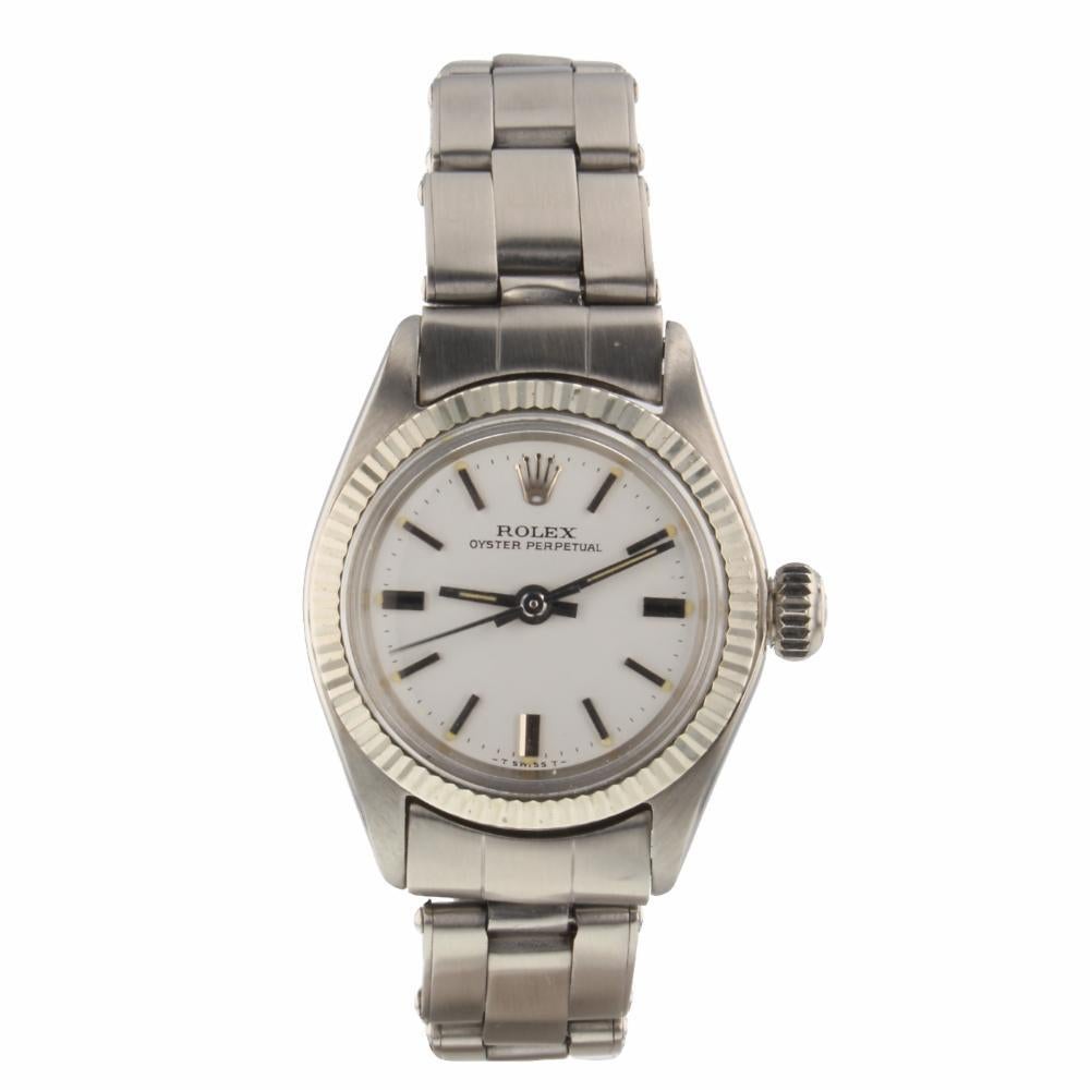Rolex Oyster Perpetual Ladies Oyster Steel Automatic White Watch 6619
