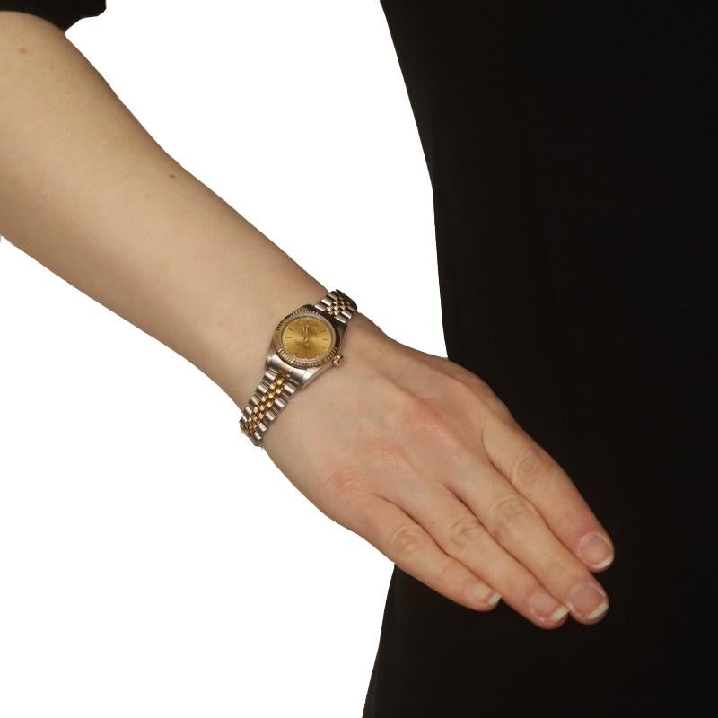 Rolex Oyster Perpetual Montre-bracelet pour femme 76193 en or inoxydable 18 carats Auto 1Yr Wnty Excellent état - En vente à Greensboro, NC