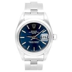 Used Rolex Oyster Perpetual Lady Date Blue Dial Oyster Bracelet Stainless Watch 69160