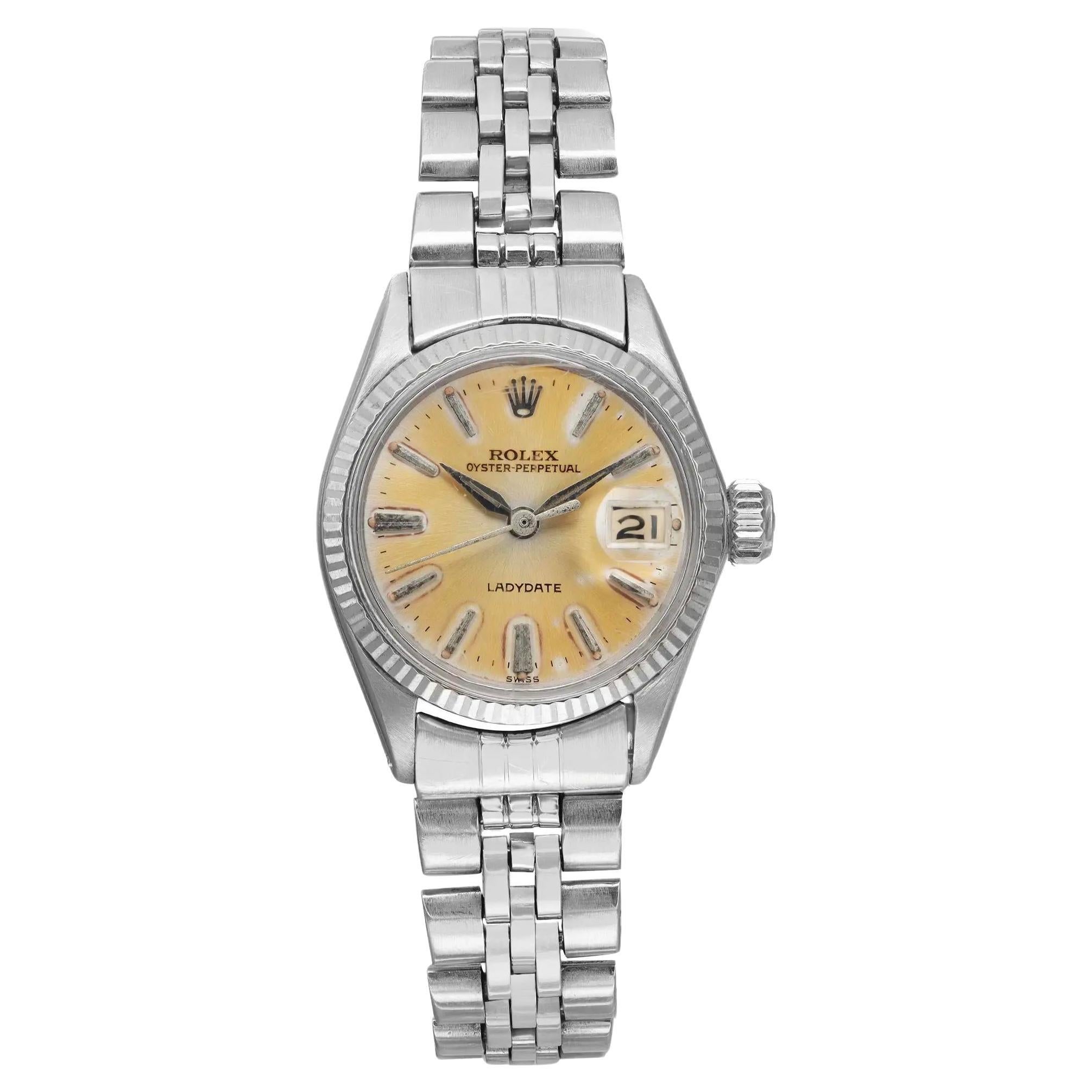 Rolex Oyster Perpetual LadyDate Montre vintage automatique avec cadran en acier et argent, 6517 en vente