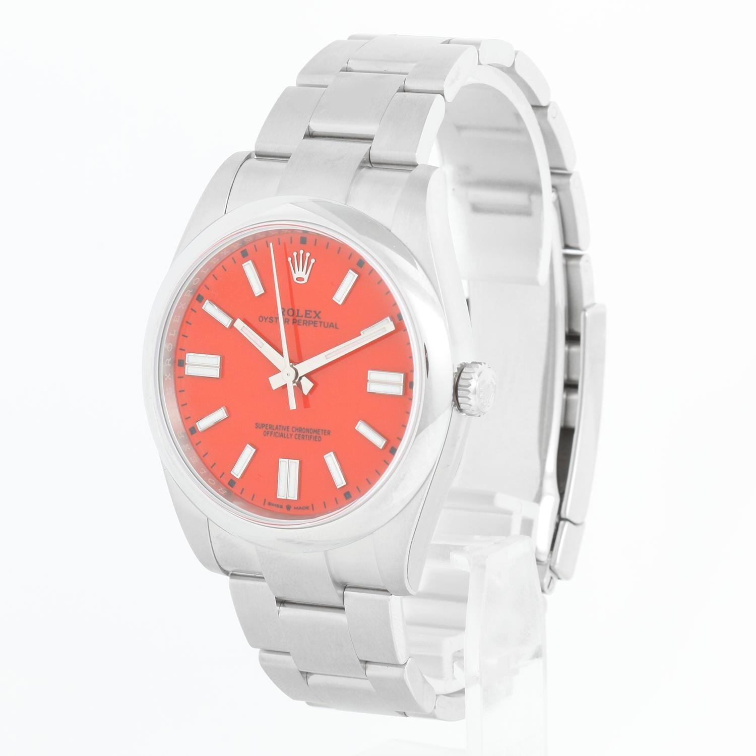 Rolex Oyster Perpetual Men's 41mm Coral Red Stainless Steel 124300 In Excellent Condition In Dallas, TX