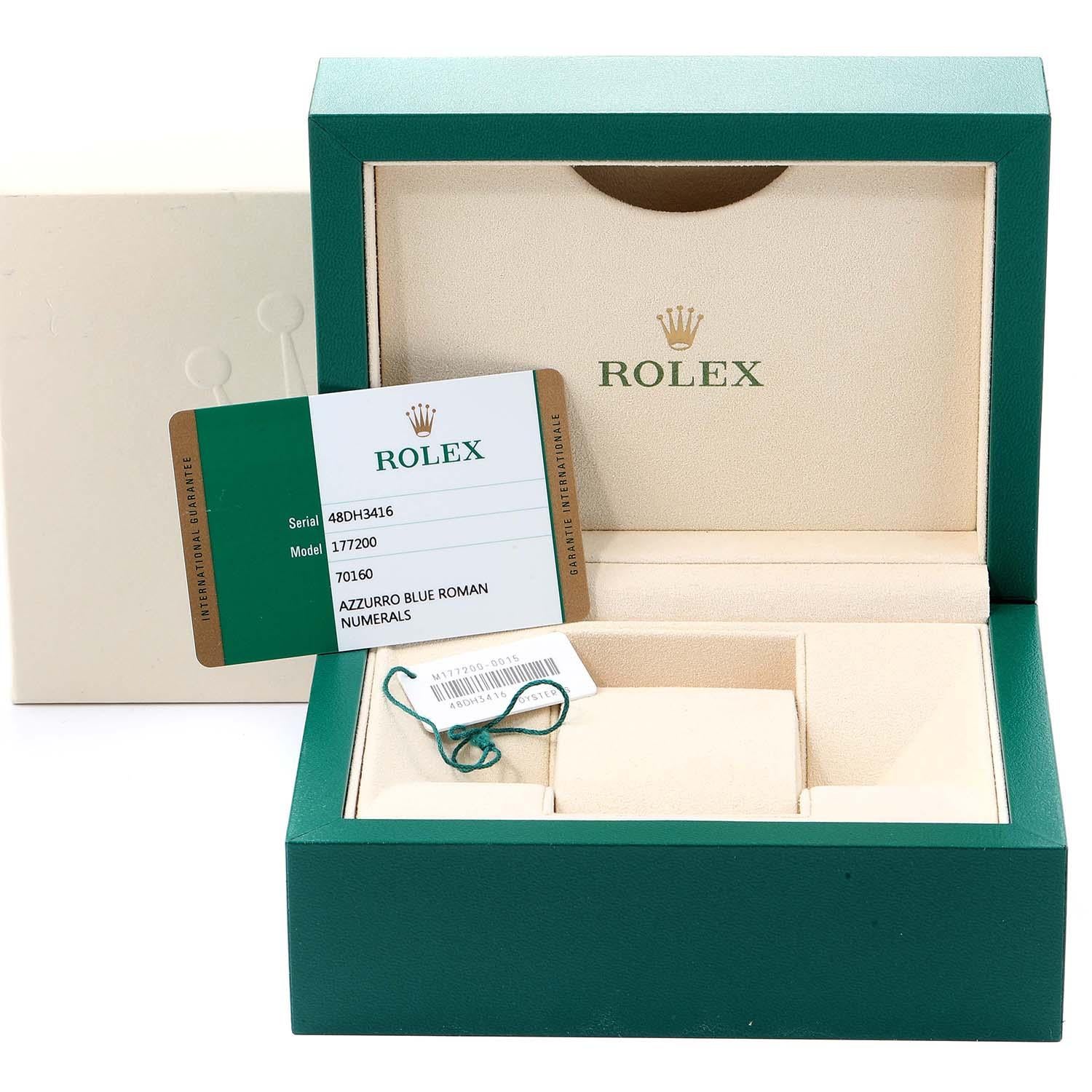 Rolex Oyster Perpetual Midsize 31 Blue Dial Ladies Watch 177200 Box Card For Sale 8