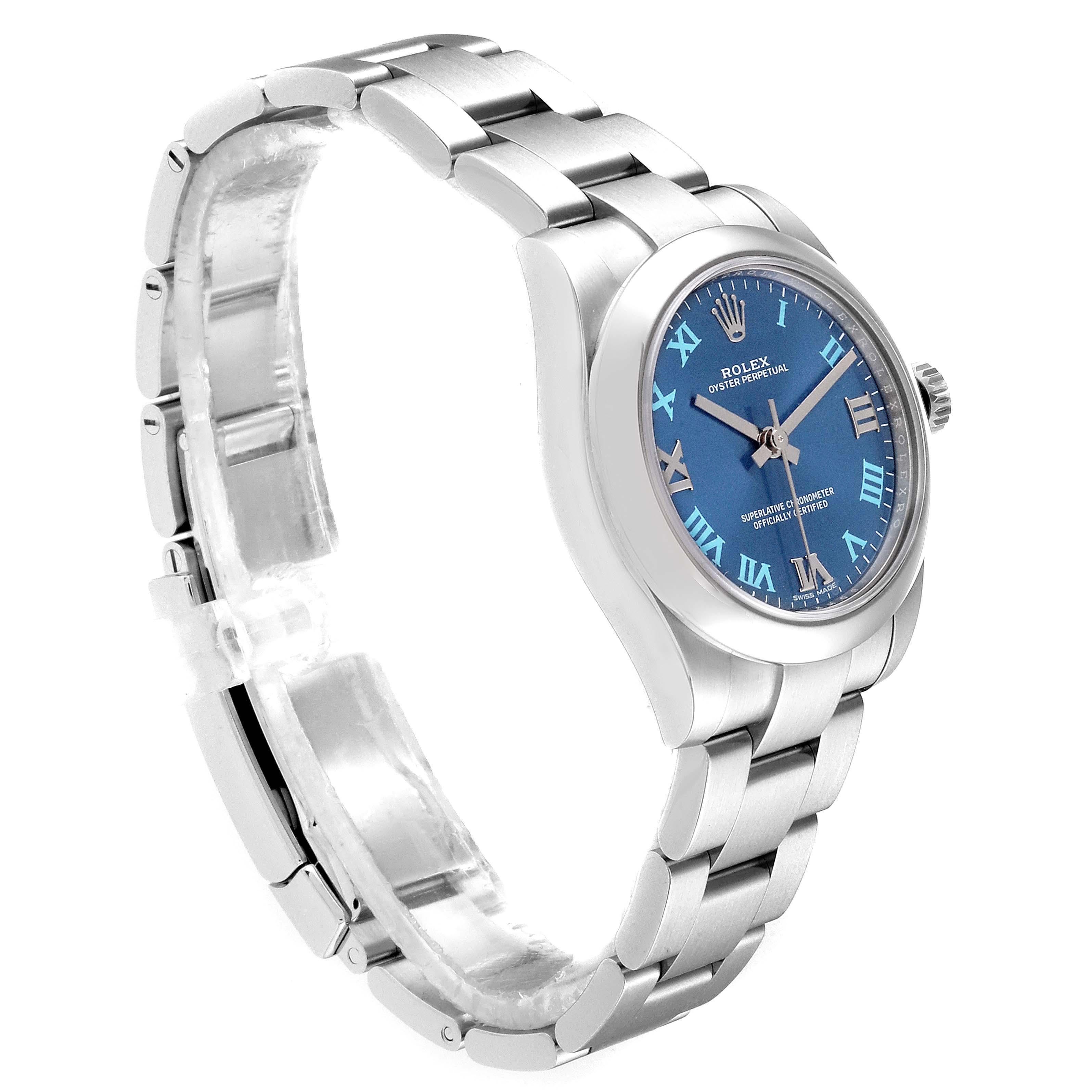 Women's Rolex Oyster Perpetual Midsize 31 Blue Dial Ladies Watch 177200 Box Card For Sale