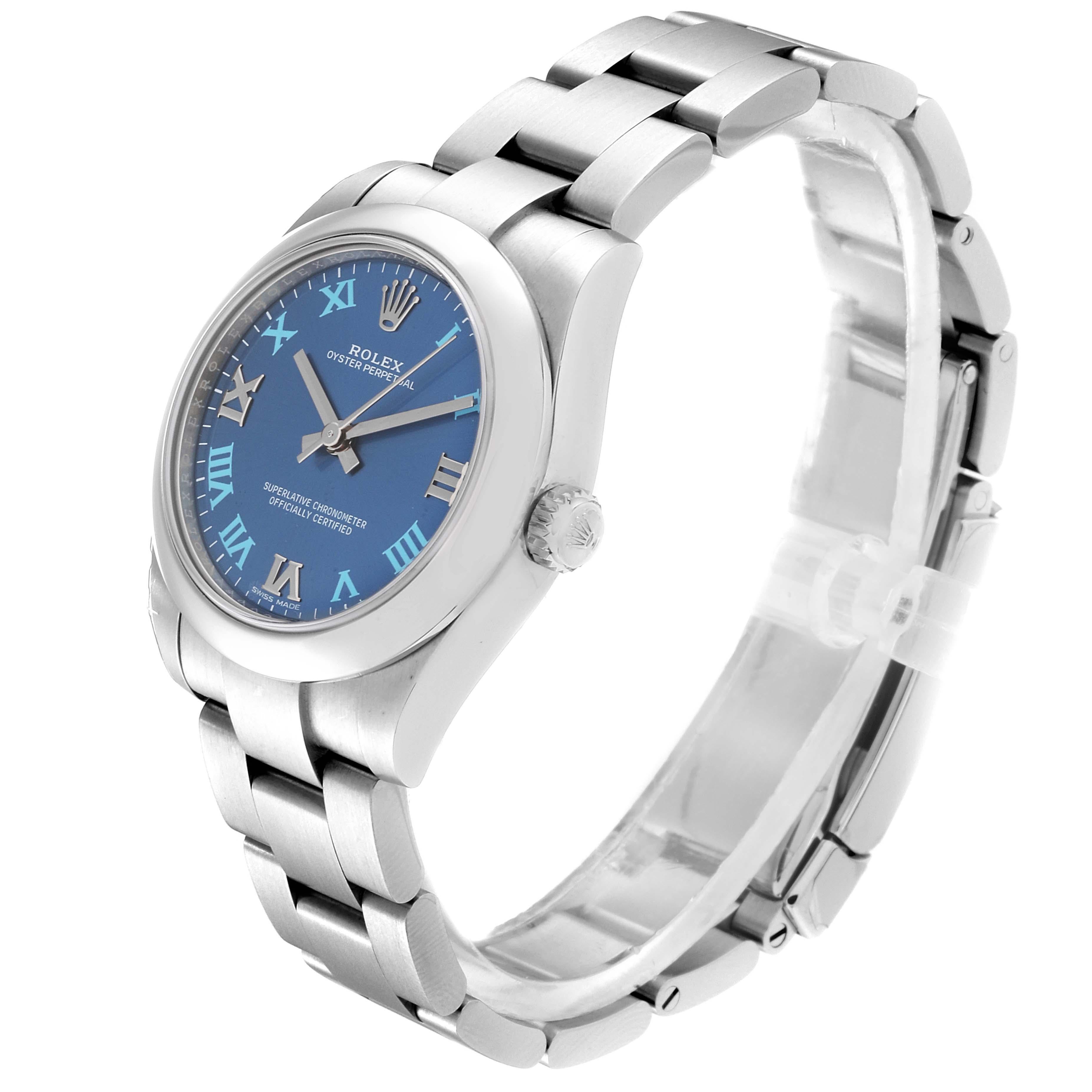 Women's Rolex Oyster Perpetual Midsize 31 Blue Dial Ladies Watch 177200 Unworn For Sale