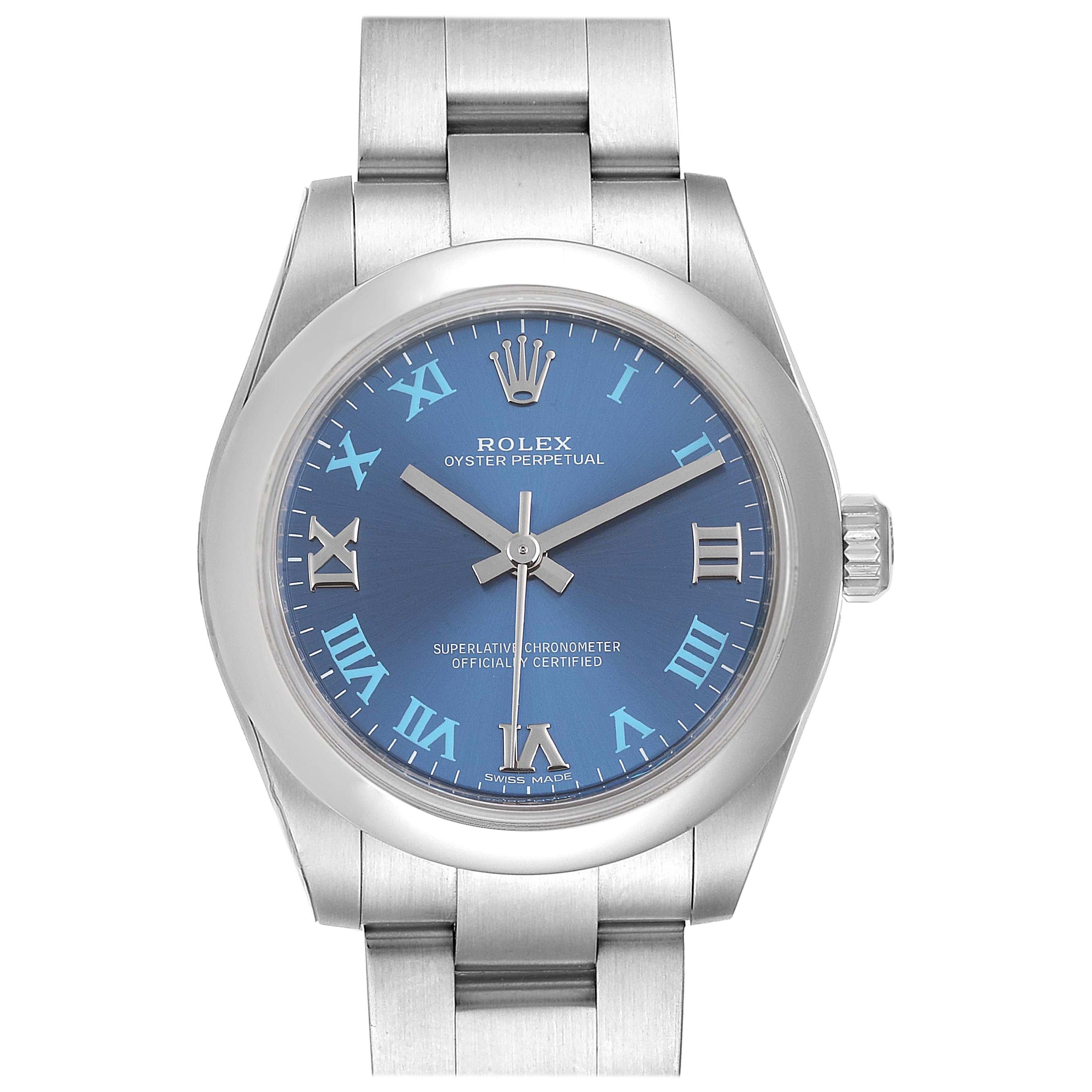 Rolex Oyster Perpetual Midsize 31 Blue Dial Ladies Watch 177200 Unworn For Sale