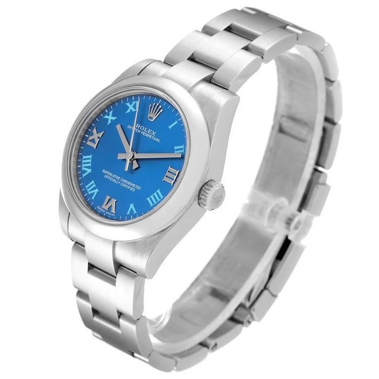 Rolex Oyster Perpetual Midsize 31 Blaues Zifferblatt Stahl Damenuhr