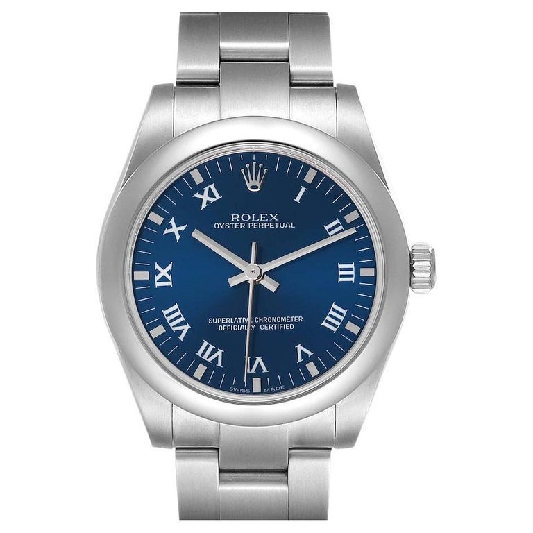 Rolex Oyster Perpetual Midsize 31 Blue Dial Steel Ladies Watch 177200 For  Sale at 1stDibs | rolex 177200, blue face womens rolex, rolex diameter sizes