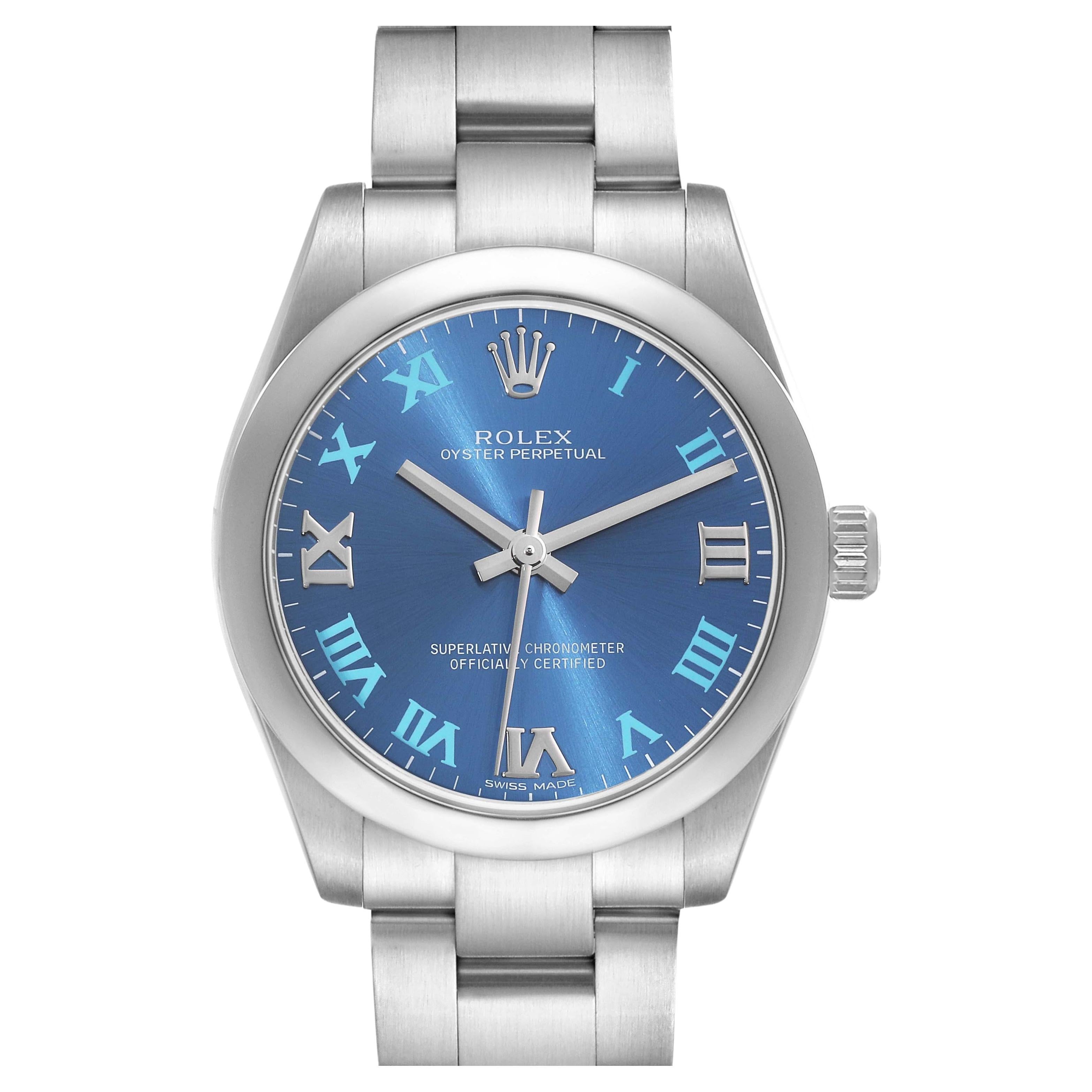 Rolex Oyster Perpetual Midsize 31 Blue Dial Steel Ladies Watch 177200 For Sale