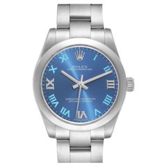 Used Rolex Oyster Perpetual Midsize 31 Blue Dial Steel Ladies Watch 177200