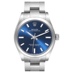 Rolex Oyster Perpetual Midsize 31mm Blaues Zifferblatt Stahl Damenuhr 277200