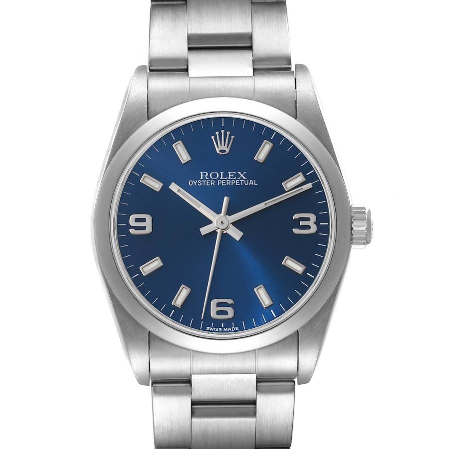 Rolex Oyster Perpetual Midsize Blue Dial Steel Ladies Watch 77080