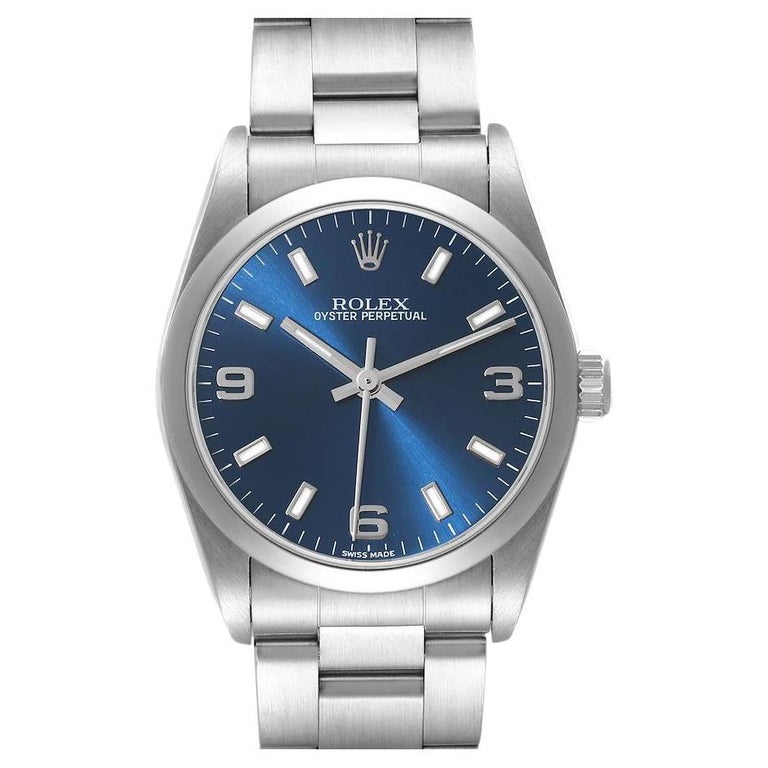 Rolex Oyster Perpetual Midsize Stahlblaue Damenuhr mit Zifferblatt