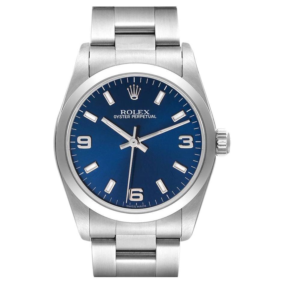 Rolex Oyster Perpetual Midsize Steel Blue Dial Ladies Watch 77080