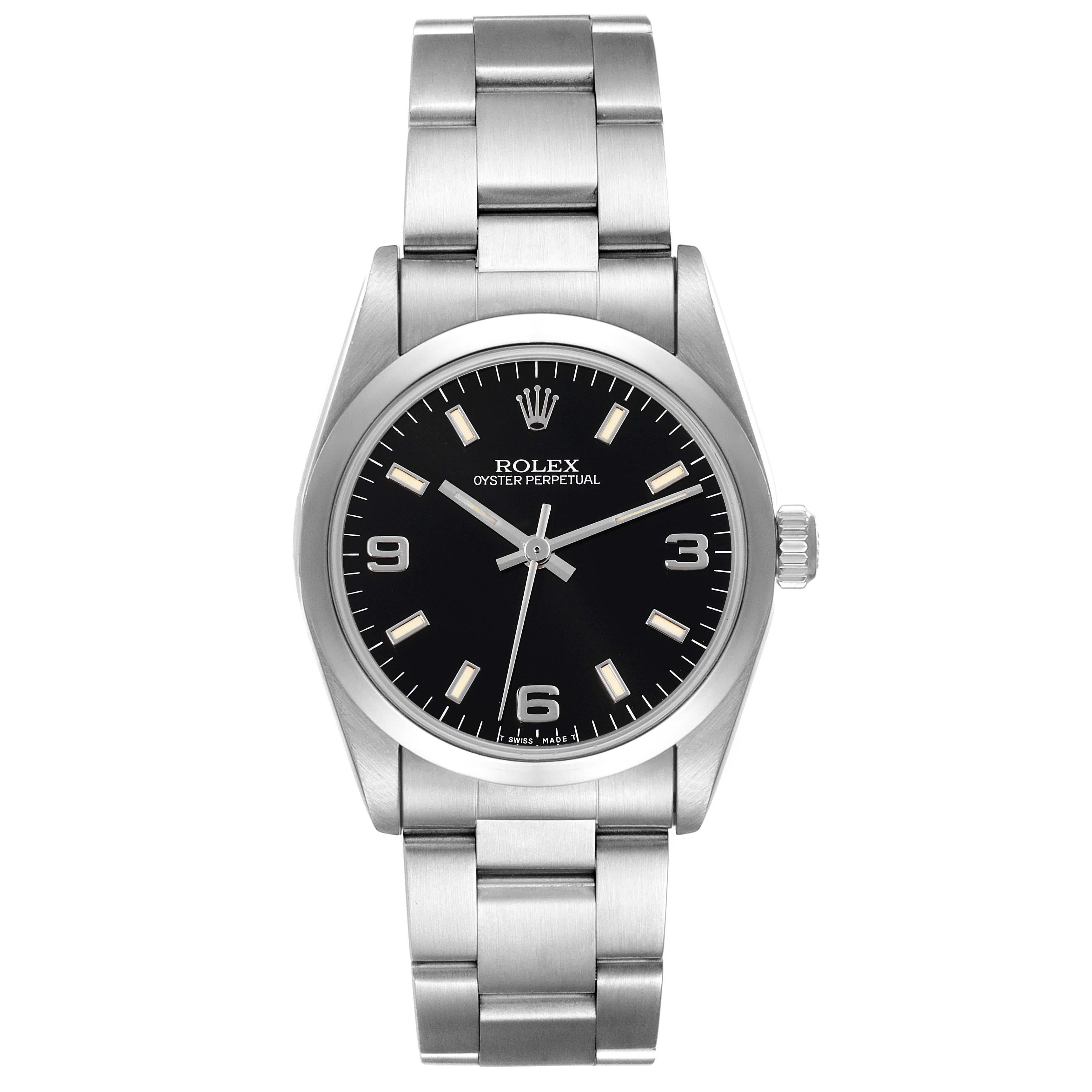Women's Rolex Oyster Perpetual Midsize Black Dial Steel Ladies Watch 67480