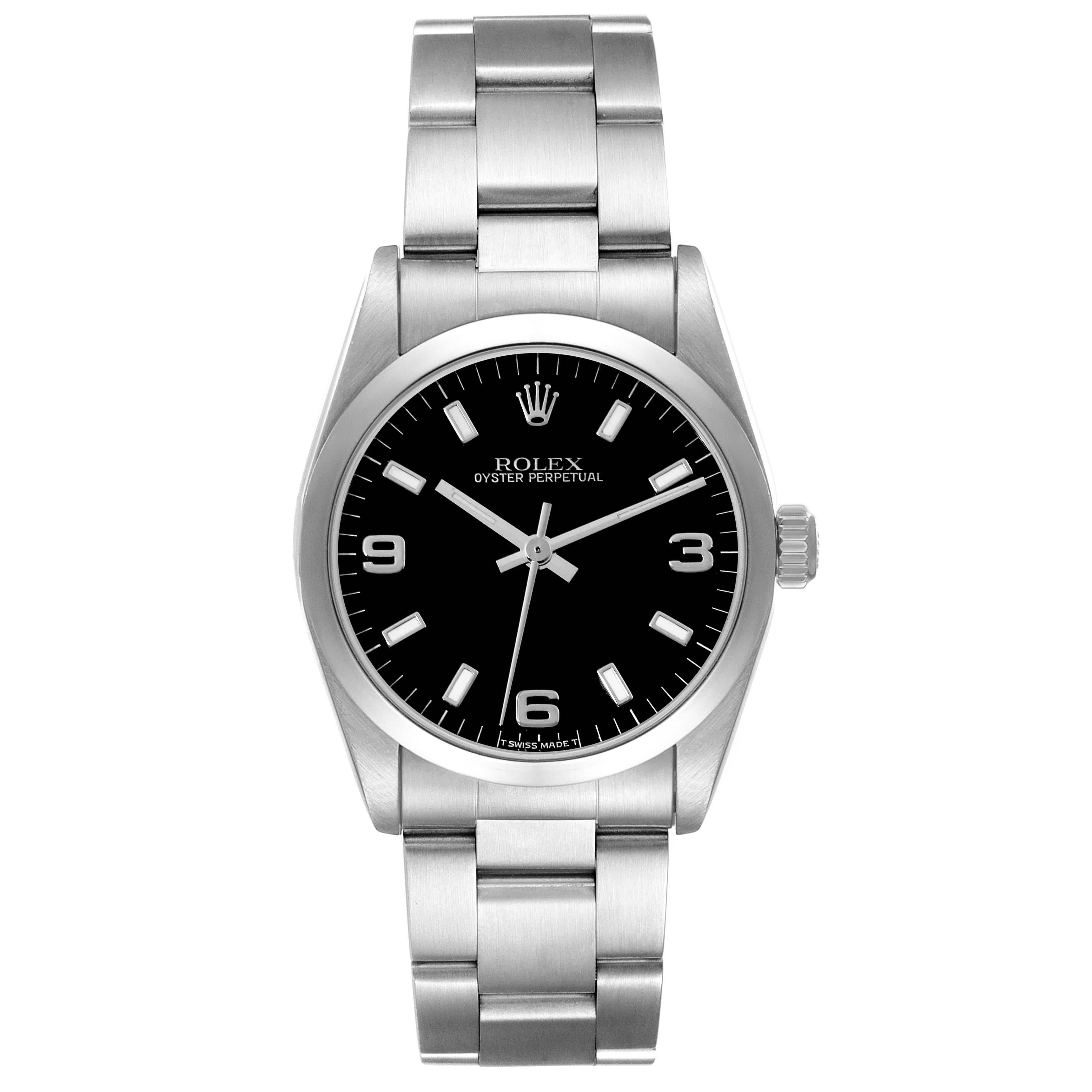 Women's Rolex Oyster Perpetual Midsize Black Dial Steel Ladies Watch 67480