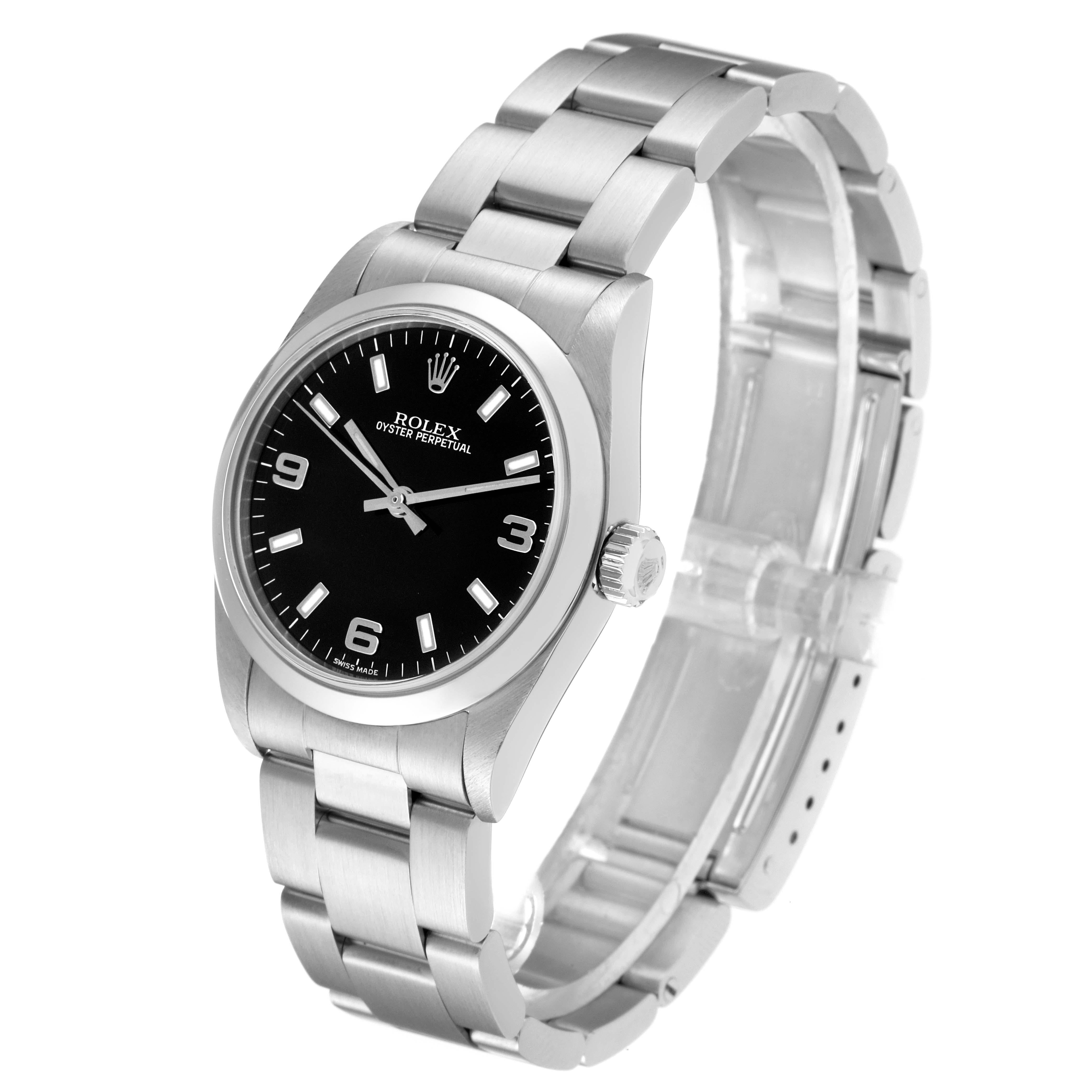 Women's Rolex Oyster Perpetual Midsize Black Dial Steel Ladies Watch 77080