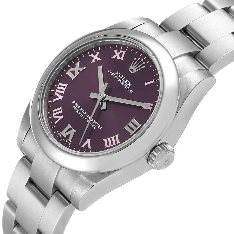 Women's Rolex Oyster Perpetual Midsize Red Grape Dial Ladies Watch 177200 Box Card