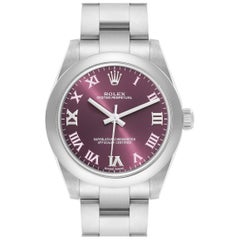 Rolex Oyster Perpetual Midsize Red Grape Dial Steel Ladies Watch 177200 Box Card