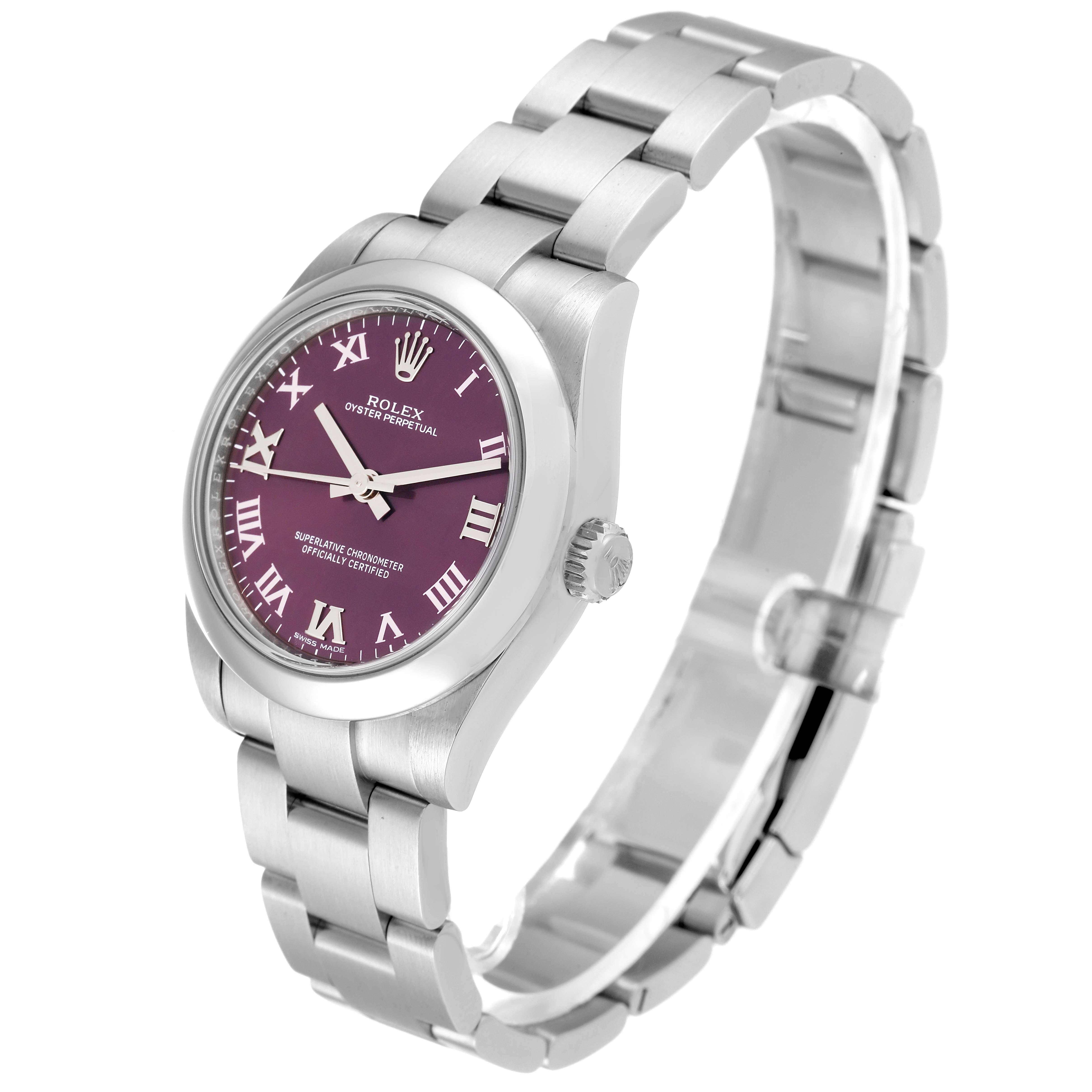 Women's Rolex Oyster Perpetual Midsize Red Grape Dial Steel Ladies Watch 177200