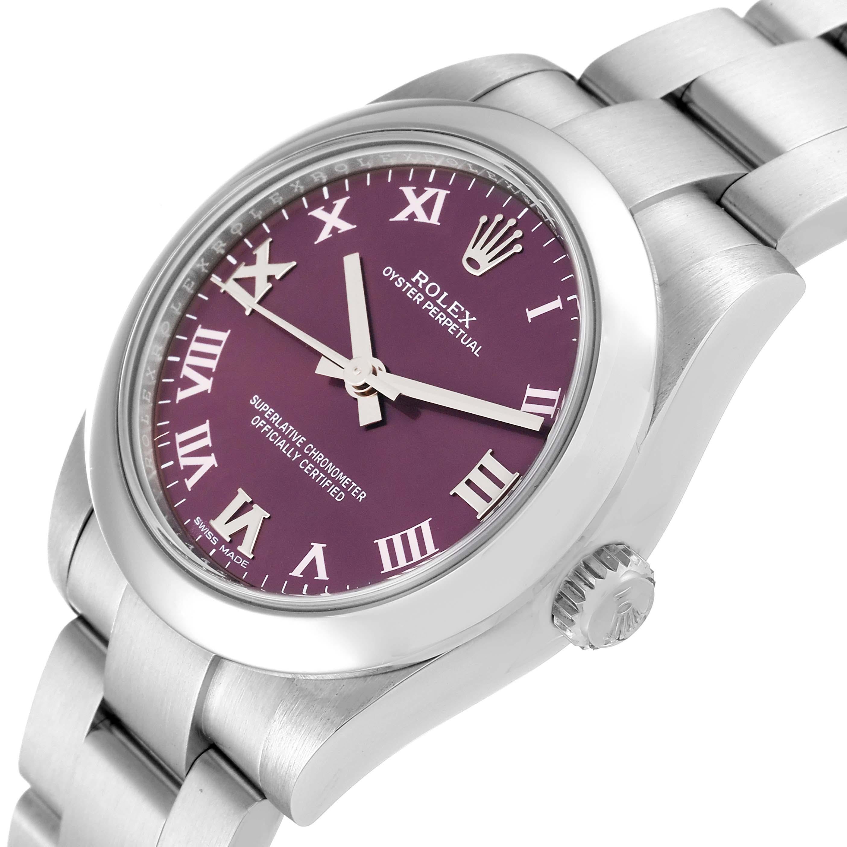Rolex Oyster Perpetual Midsize Red Grape Dial Steel Ladies Watch 177200 1