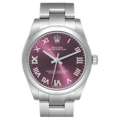 Rolex Oyster Perpetual Midsize Red Grape Dial Steel Ladies Watch 177200