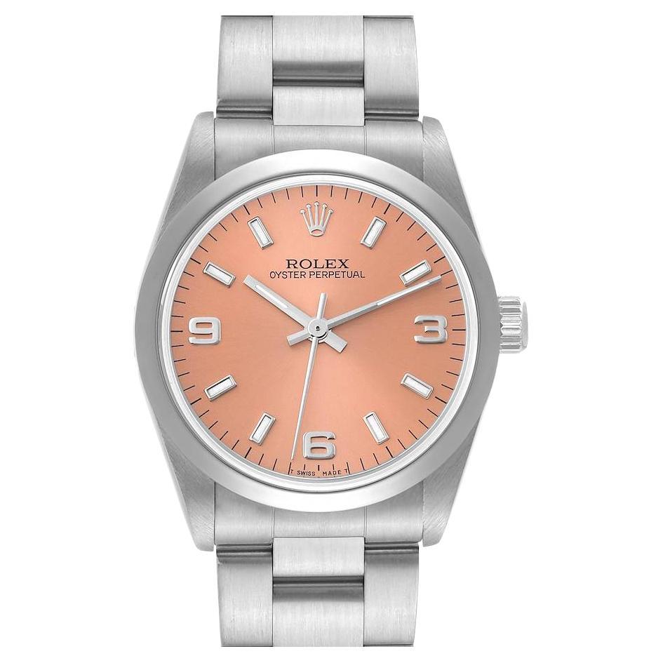 Rolex Oyster Perpetual Midsize Salmon Dial Steel Ladies Watch 67480